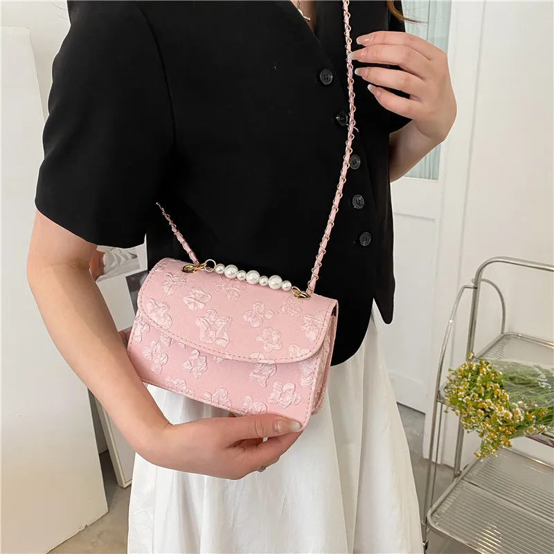

2022 New Simple Fashion Korea Retro Applique Chic Women's Girls Ladies Bag One Shoulder Crossbody Chian Bag