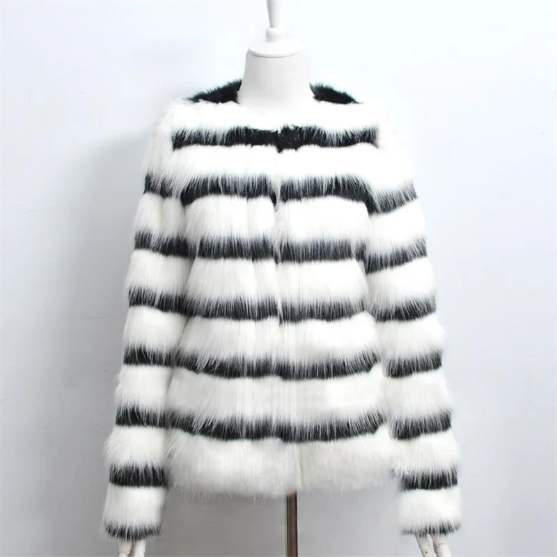 Black and white stripes faux mink leather jacket womens winter thicken warm fur leather coat women slim jackets jaqueta de couro