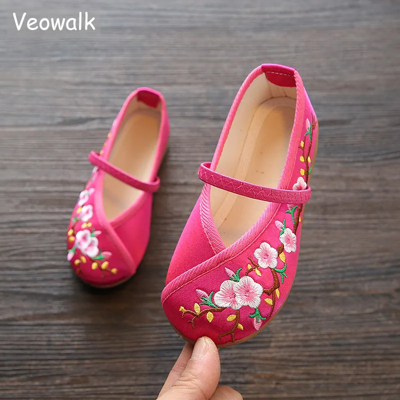 

YRZP Comfort Children Canvas Mary Jane Ballet Flats Kids' Embroidery Dance Shoes Chinese Embroidered Girls Cotton Flat Shoes