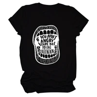 funny open wide mouth print women t shirt short sleeve o neck loose women tshirt ladies tee shirt tops clothes camisetas mujer
