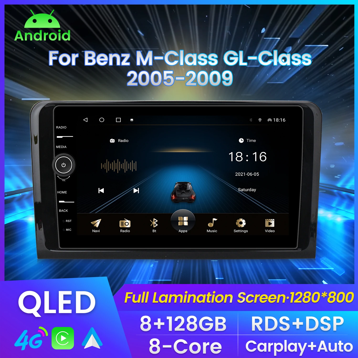 QLED Android 11 автомобильный радиоприемник мультимедийный видеоплеер для Benz M-Class W164