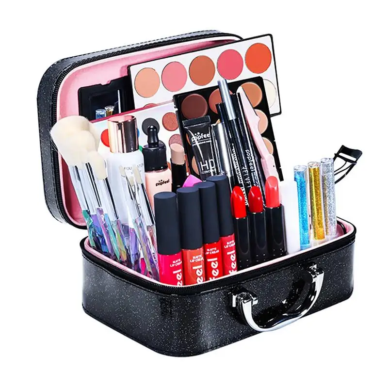 

All In One Full Professional Cosmetics Makeup Kit Eyeshadow Lip Gloss Lipstick Makeup Brushes Eyebrow Concealer With Bag