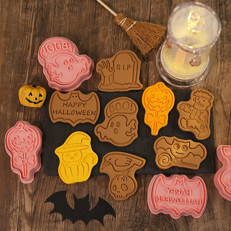 

8 Pieces Plastic Halloween Cookie Cutter Plastic Biscuit Cutters Ghost Monster