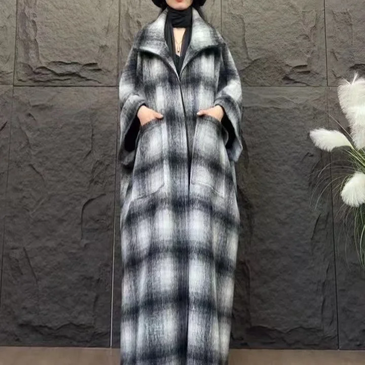 Vefadisa 2024 осенне-зимнее новое черное клетчатое женское шерстяное пальто с