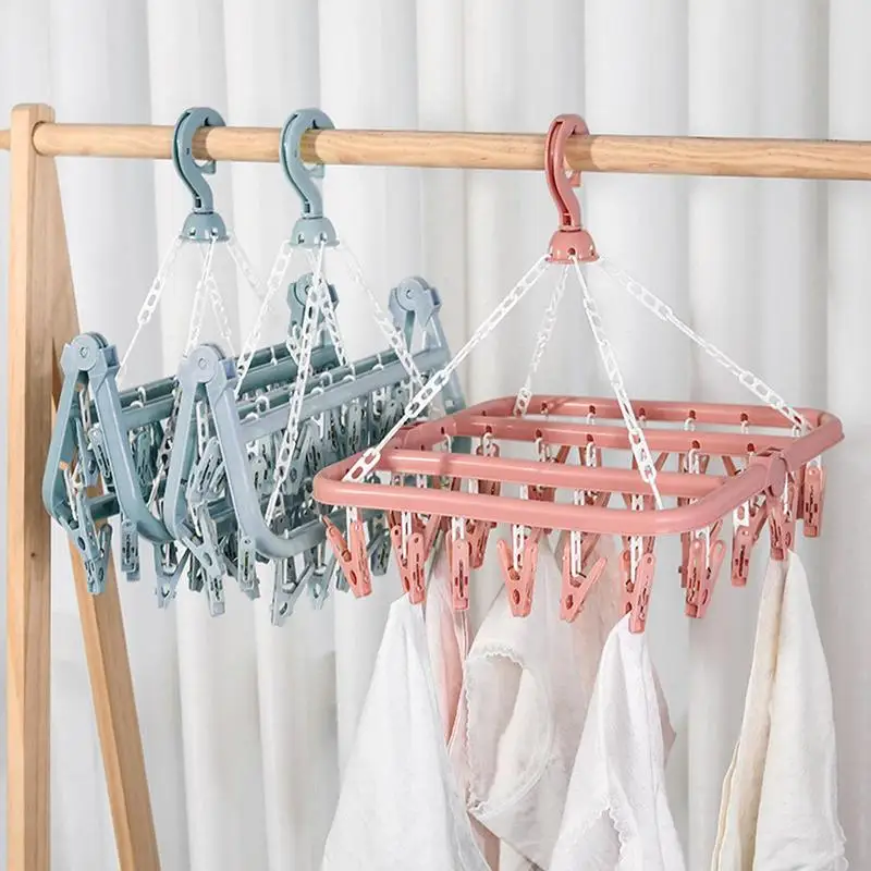 

Sock Hanger Swivel Clothes Drying Clip Clothes Dryer Rack Lingerie Hangers With 32 Clips For Indoor Outdoor Wet And Dry
