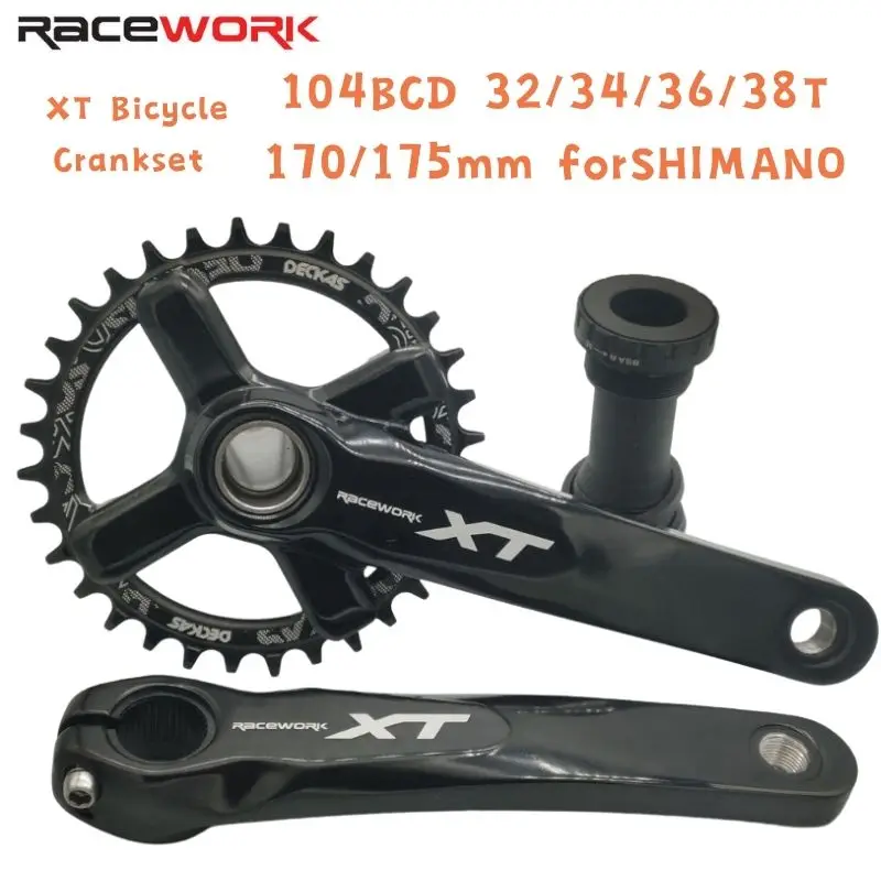 RACEWORK XT Велосипедный шатун Mtb 104BCD 32/34/36/38T Шатуны звездочки 170/175 мм для SHIMANO Hollow Integrated