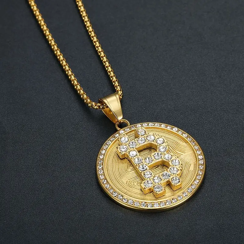 Хип-хоп - сталь круглый бренд Rhindiamonds Биткойн-подвеска с буквой B