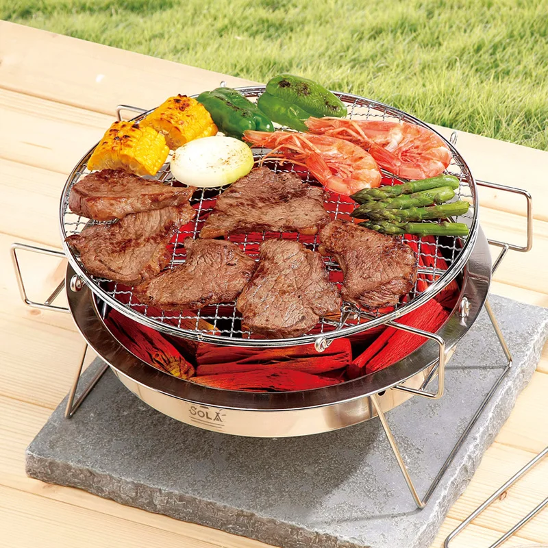 

Outdoor Camping Stainless Steel Barbecue Folding Rack Portable Japanese Style For Home Stove Hiking Picnic Gathering, Easy Clean