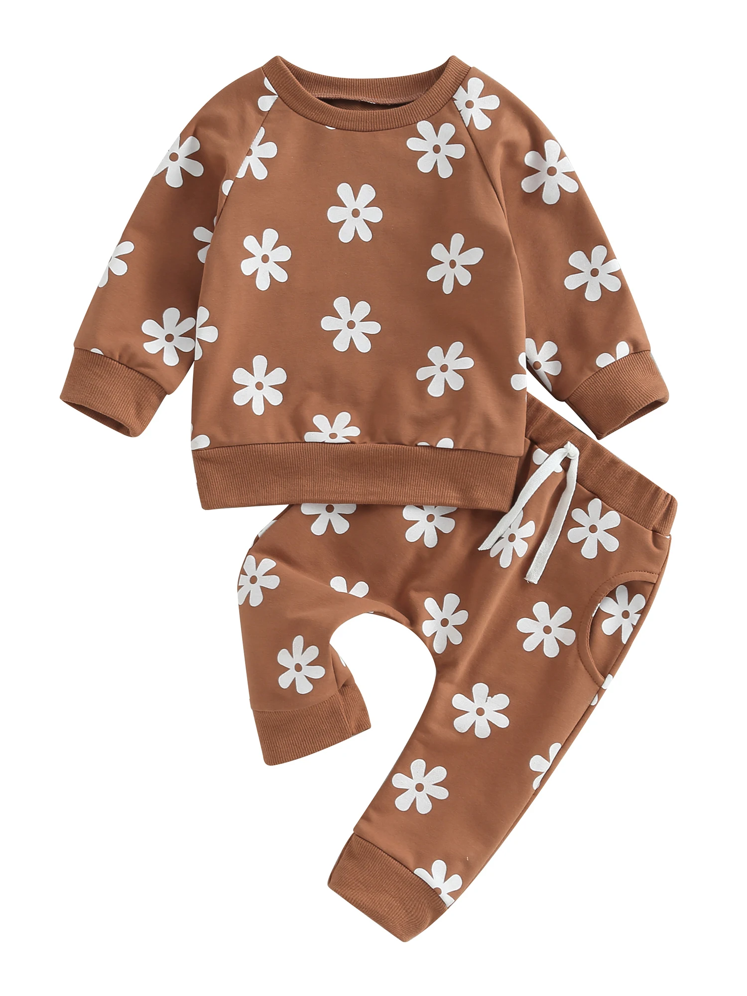 

Bowanadacles - Conjunto de 2 piezas para bebés y niñas otoño e invierno ropa de cuello redondo sudadera con cintura