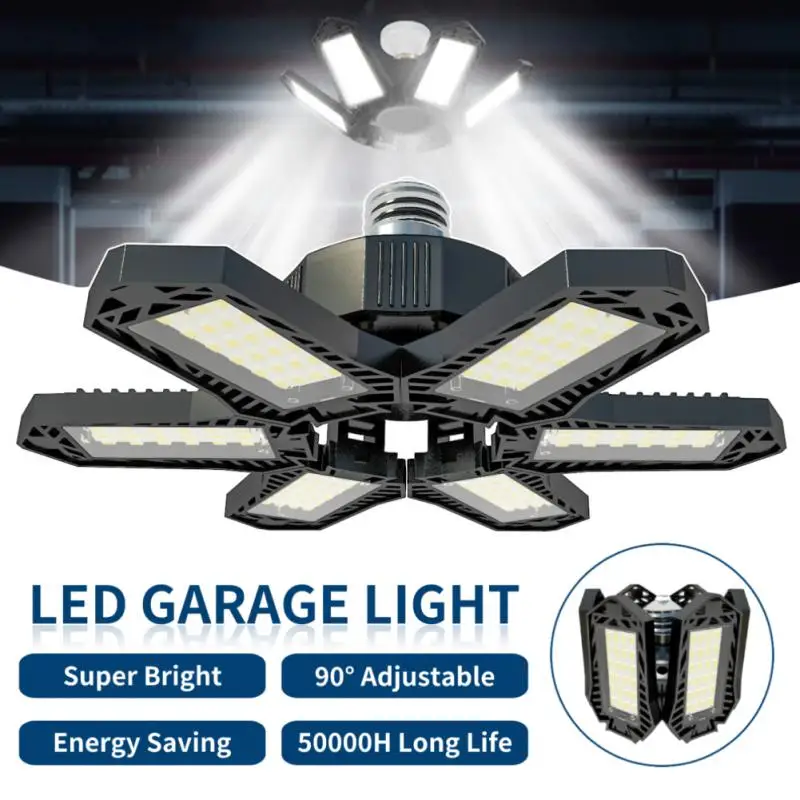 

E26/E27 LED Garage Lights with 6 Adjustable Panels Ceiling Shop Work Lamp For Storage/Warehouse Workshop Industrial Lighting
