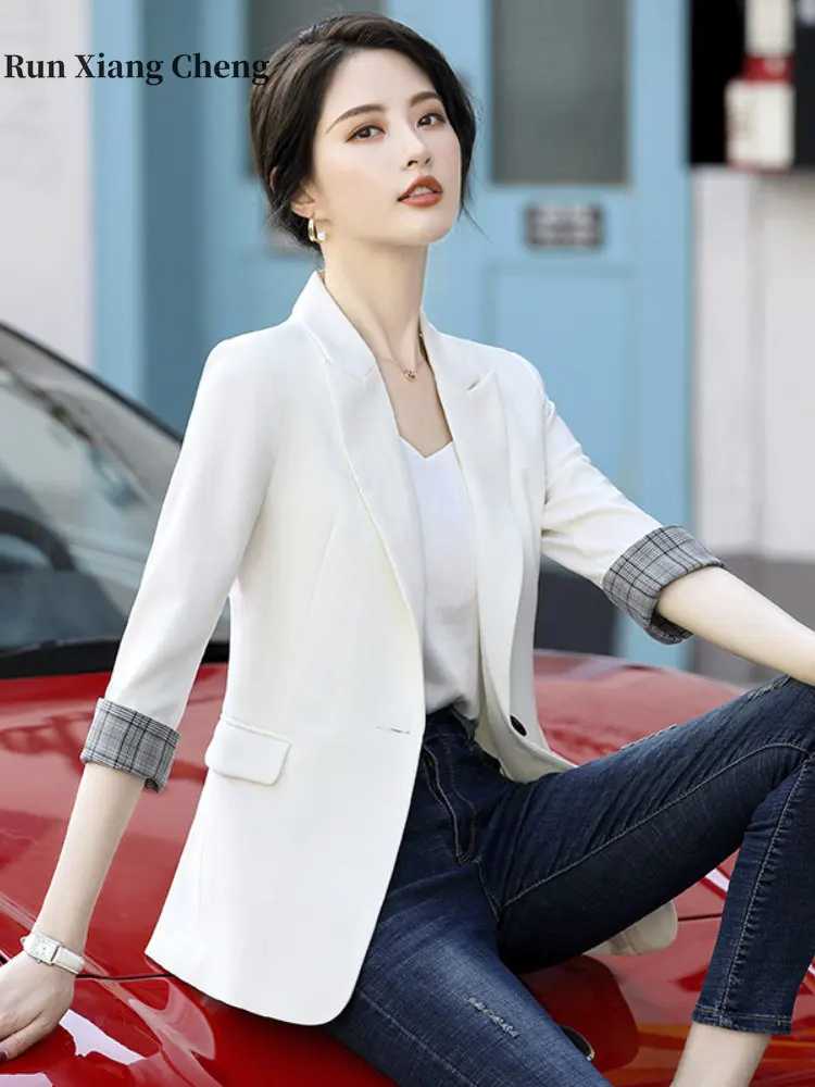 Women's Half Sleeved Blazers 2023 Spring Summer New Free Shipping Slim Solid Color Suit Coat Commuting Simple Atmosphere Suit