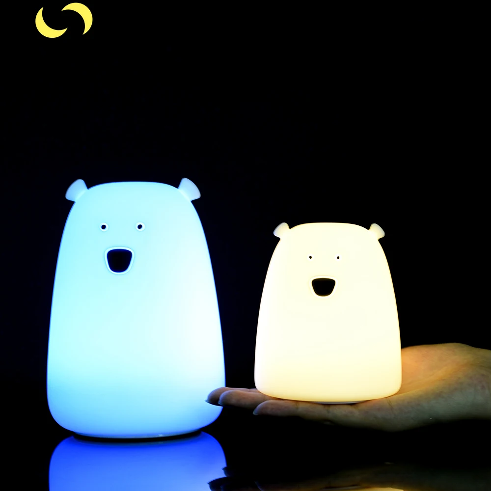 

Cute Bear LED Night Light Decoracion Dormitorio for Children Baby Kids Bedside Lamp Multicolor Silicone Touch Sensor Tap Control