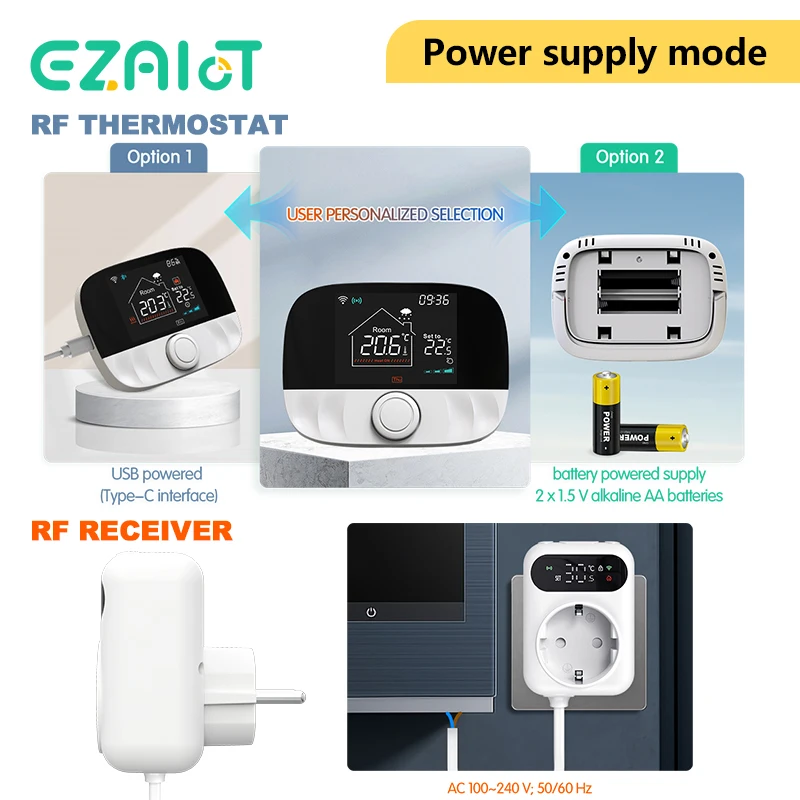 Фото RF433 Wi-Fi беспроводной термостат и розетка Tuya Smart APP управление температурой газового котла, голосовое управление Google Home Alexa №2