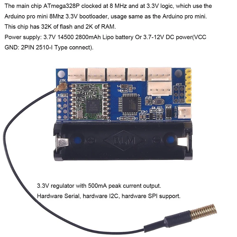 LoRa радиоузел V1.0 868 МГц 915 433 RFM95 SX1276 для Arduino ATmega328P 3 7-12 В Антенна uFL FZ3338 FZ3339 FZ3043 -