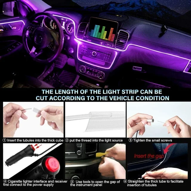 5IN1 6IN1 Neon LED Car Interior Ambient Light Fiber Optic EL Wire Strip Light App USB RGB Auto Accessories LED Decorative Lamp 4