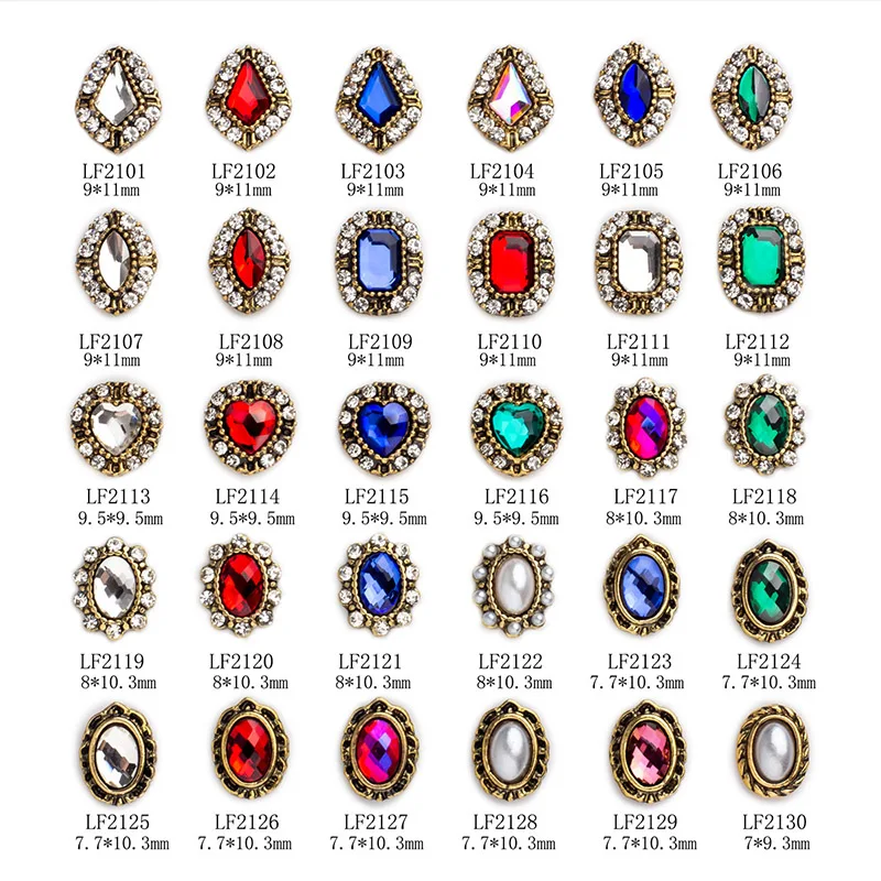 

Nail Art Zircon Accessories 20pcs/lot 3d Nail Art Elegant Types Gold Alloy With Pearls Crystal Rhinestones Nail Tips Decorations