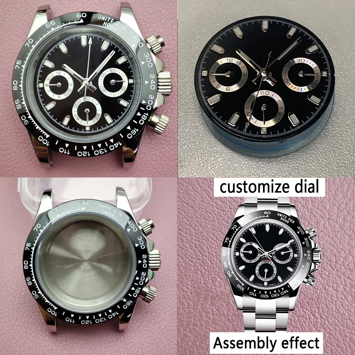 

39mm watch case panda dial japan quartz VK63 movement men watch nh35 case dial chronograph electronic Multifunction watch