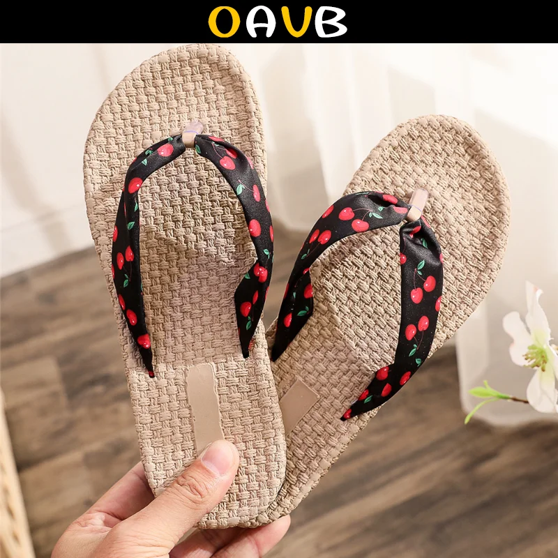 

OAVB Новые плетеные льняные шлепанцы с принтом, женская обувь, женские шлепанцы, летние шлепанцы для пляжа