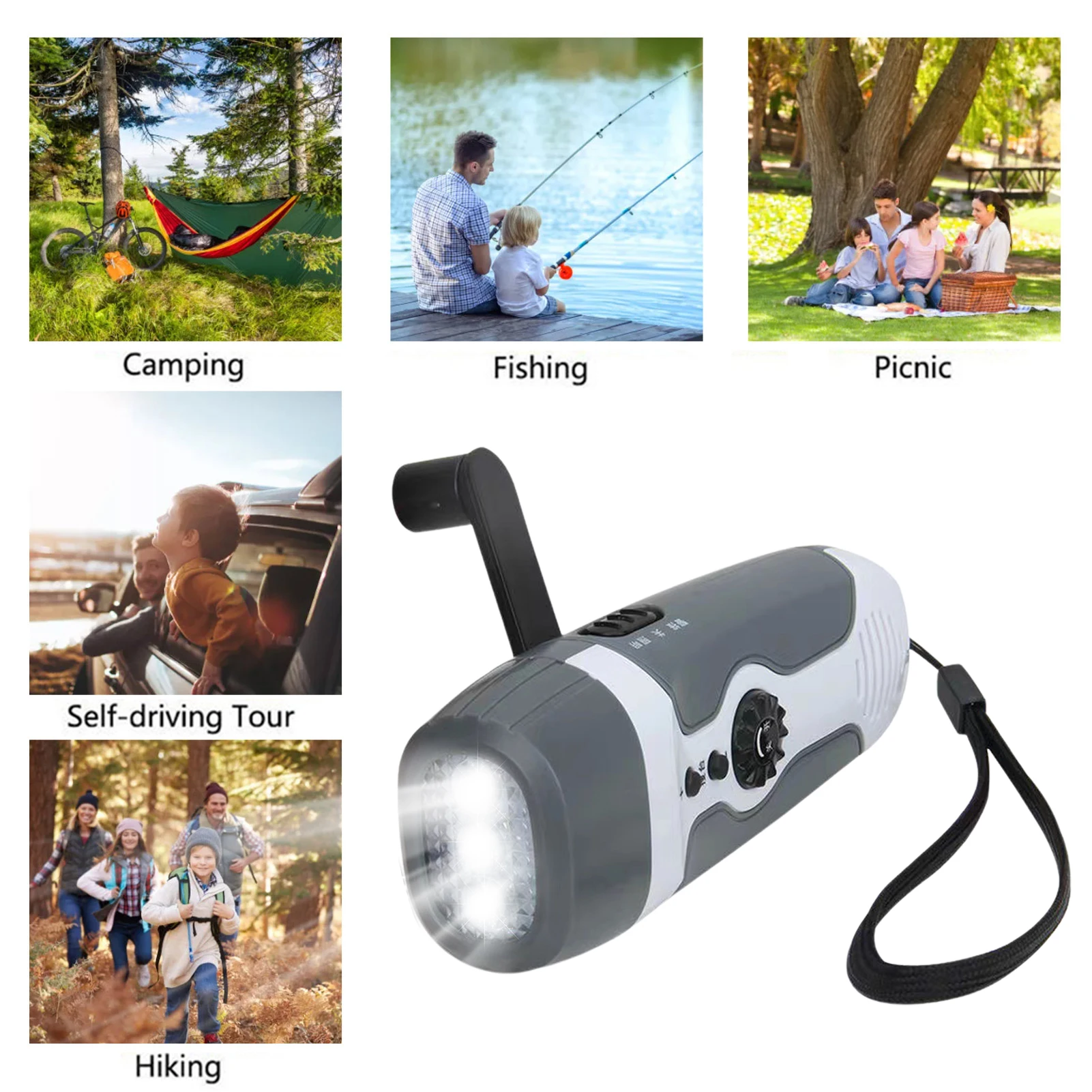 Все в одном аварийное зарядное устройство фонарик ручной генератор заводное на