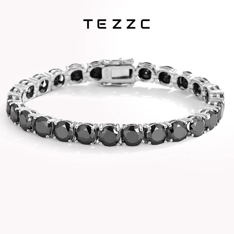 Теннисные браслеты Tezzc с черным муассанитом для женщин и мужчин стерлинговое