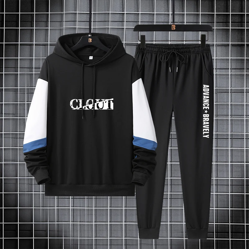 Спортивный костюм мужской из 2 предметов Повседневный пуловер с капюшоном и