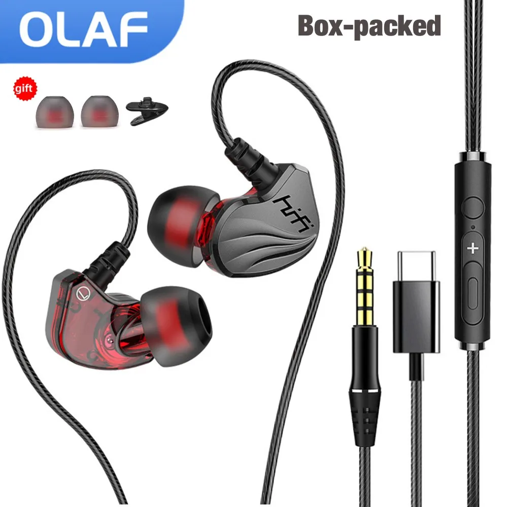 OLAF 3.5mm Type C Earphone Handsfree Headphones Wired With Mic Earbuds Bass Stereo Hifi Headset Gaming For Samsung Xiaomi Tablet
