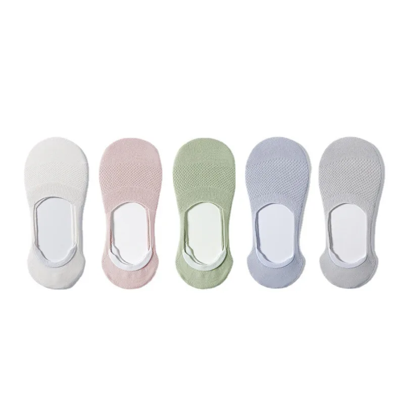 5 Pairs Women's Boat Socks Summer Thin Spring and Autumn Low-Cut Low-Cut Pure Cotton Mesh Non-Slip Tight Invisible Socks