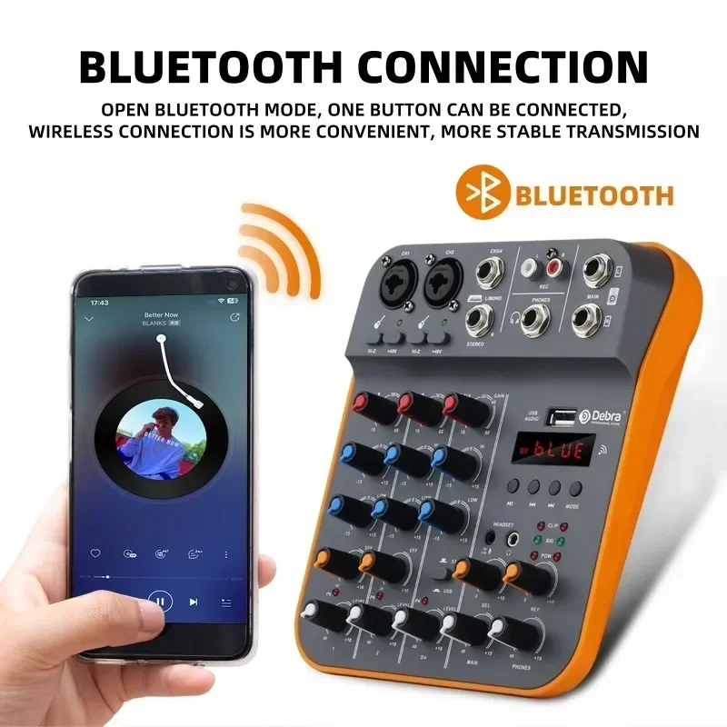 D4M 4-канальный микшер DJ-консоль аудиоинтерфейс с ревербератором Bluetooth 5 0 48 В