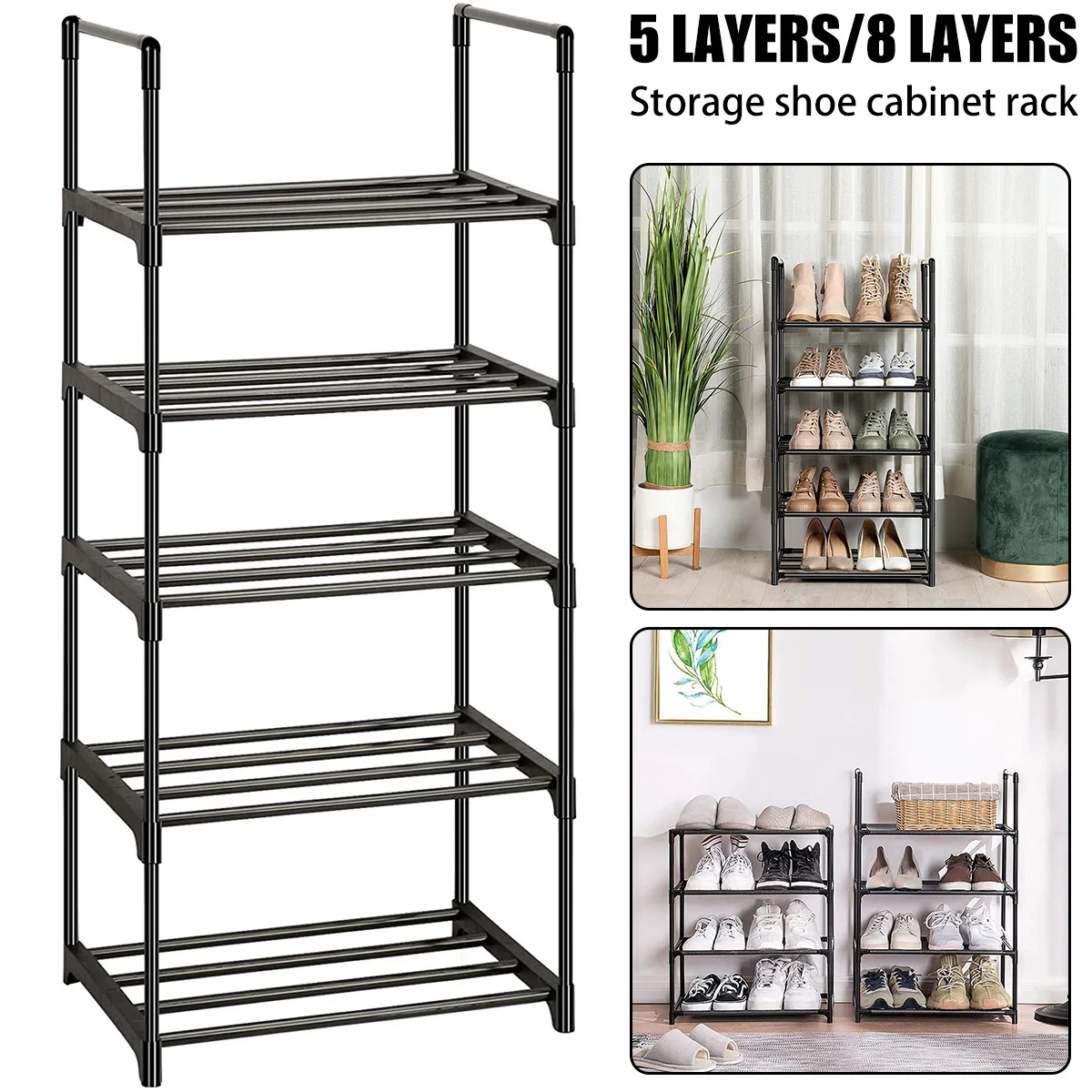 

Shoe Rack Storage 5/8 Tiers Metal Tubes Shoe Shelf Organizer Multifunctional Shoe Stand Easy Assembled Shoes Holder for Hallway