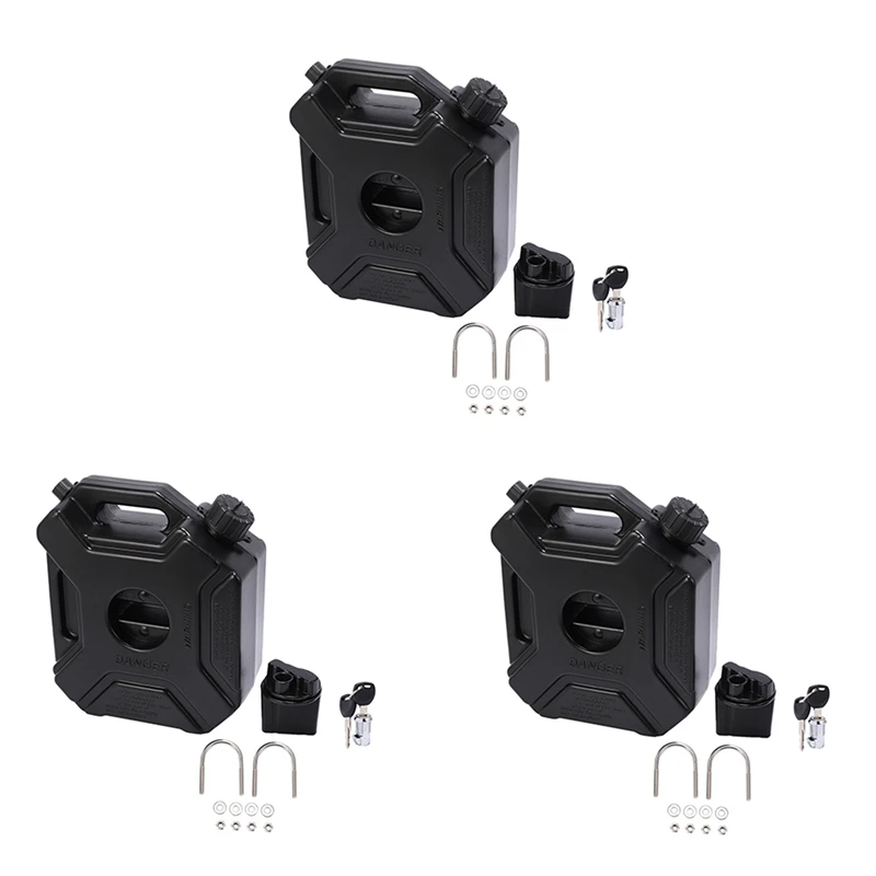 

3X 5L Liters Black Fuel Tank Can Car Motorcycle Spare Petrol Oil Tank Backup Jerrycan Fuel-Jugs Canister With Lock & Key