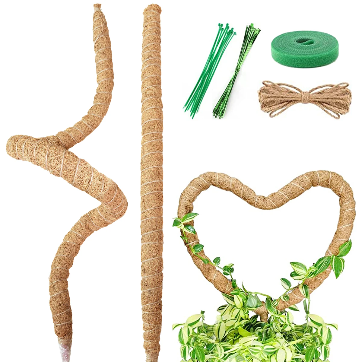 2pcs Moss Pole 25 Inch Coco Coir Plant Sticks Bendable Garden Moss Plant Support Pole Natural Moss Plant Rods with Plant Ties
