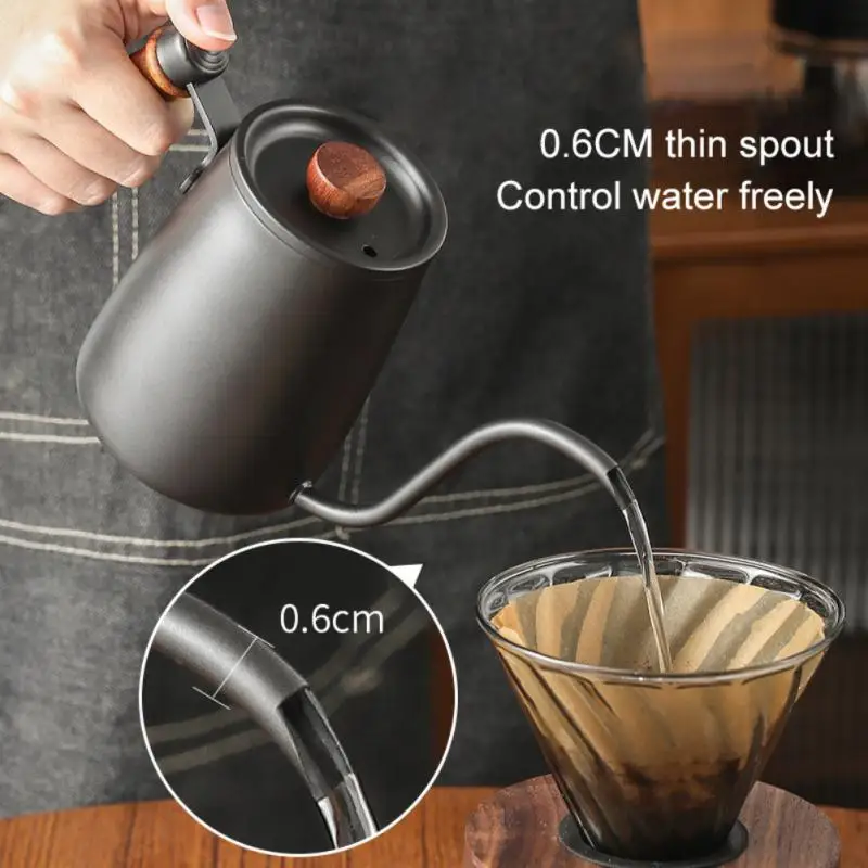 

Swan Neck Thin Mouth Drip Kettle With Solid Wood Handle Food Grade Coffee Tea Pot 600ml Hand Brewed Coffee Pot Stainless Steel