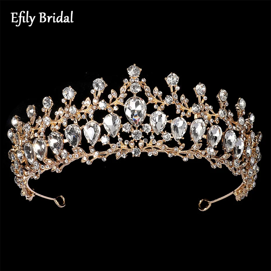 

Efily Trendy Rhinestone Bridal Crown Tiara Crystal Wedding Hair Accessories Vintage Baroque Diadem Bride Headpiece Jewelry Gift