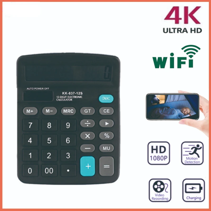 

Мини-веб-камера 4K Ultra HD с Wi-Fi, офисный калькулятор, видеокамера для домашней безопасности, видеорегистратор, ip-камера для няни, скрытая поддер...