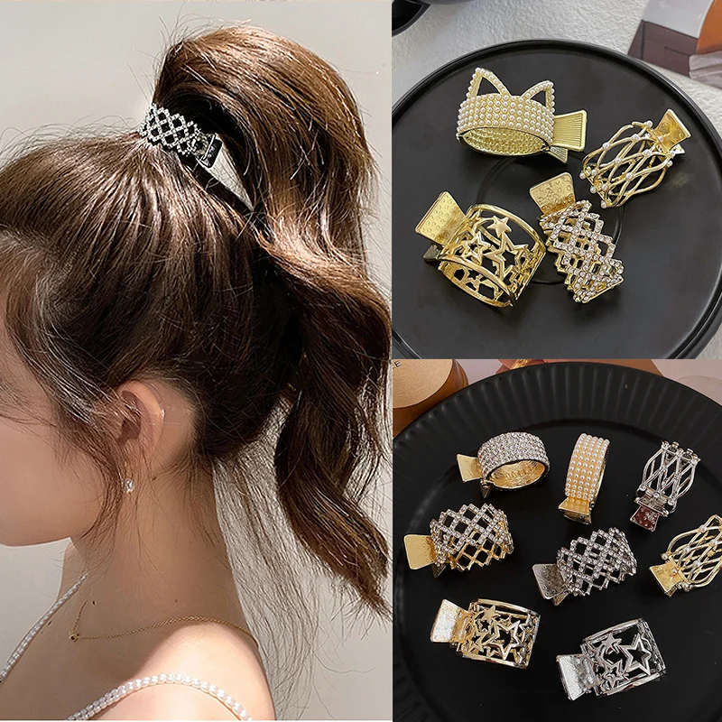 2022 New Pearl Rhinestone Hair Claws Girl High Ponytail Clip Fixed Hairpin Claw Clip Advanced Sense Hair accessories Headwear