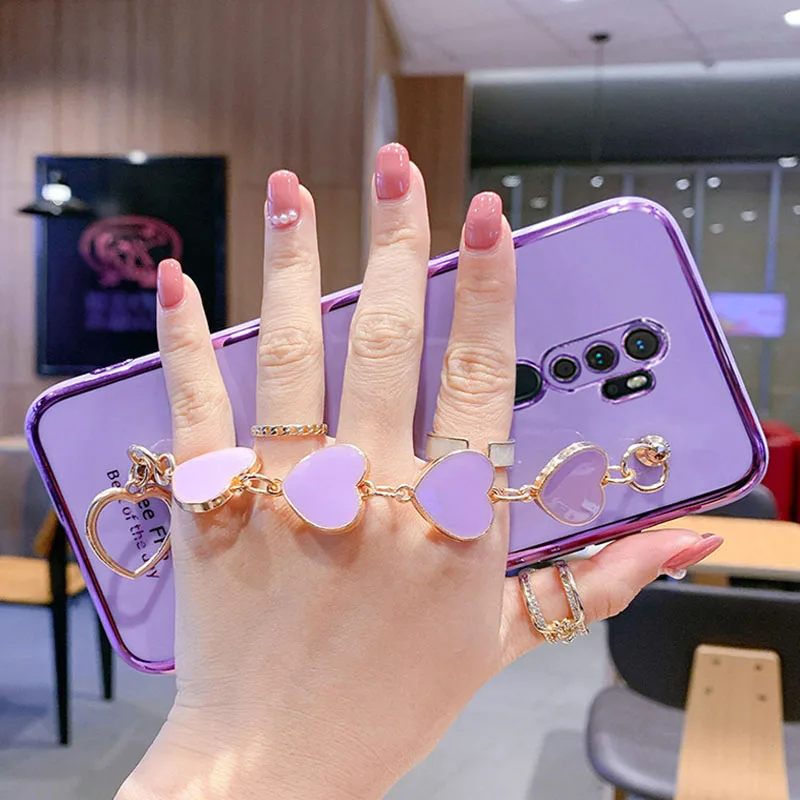 Luxury Heart Bracelet Case For OPPO A5 A9 A15 A16 A52 A53 A54 A72 A73 A74 A93 A94 A95 A76 F11Pro F17 F19 Pro Realme C21 C31 C35