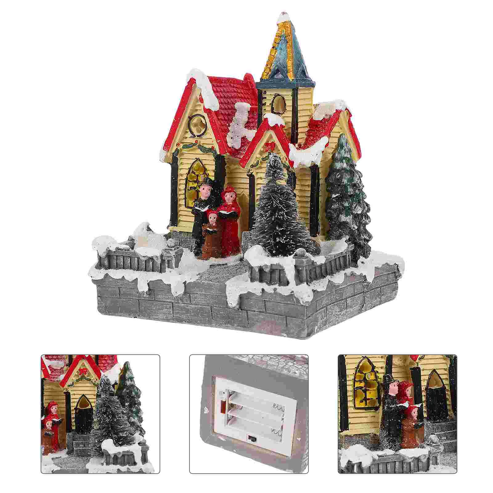 

Christmas House Villageup Light Ornament Glowing Scene Resin Winter Figurines Mini Miniature Snow Holiday Toppers Cake Ornaments