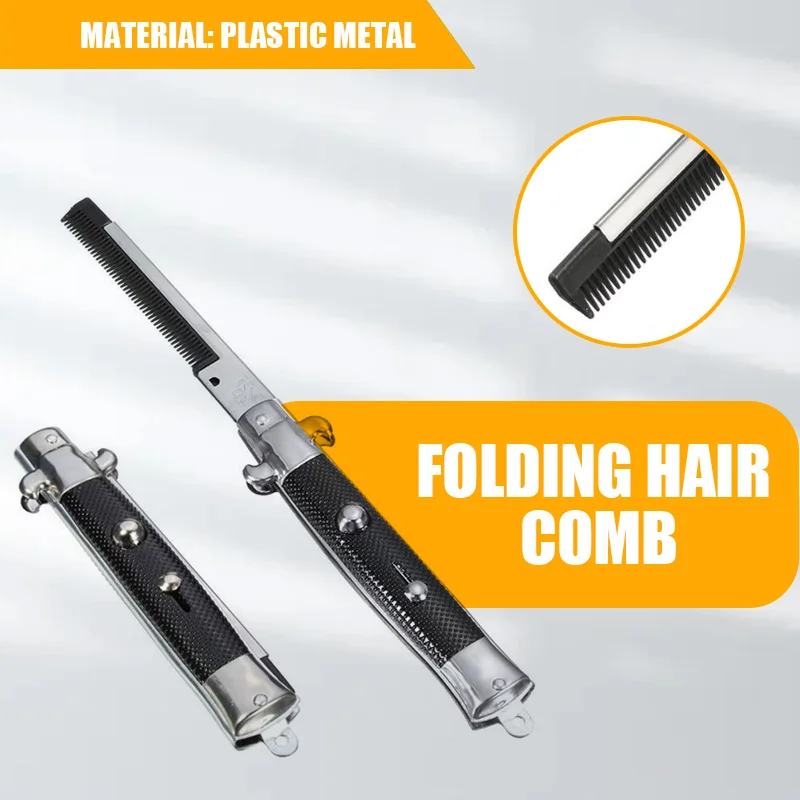 

Sdotter Folding Hair Comb Beard Comb Hairs Brush Stainless Steel Press Button Switch Beauty Combs Men Women Hair Style Accessori