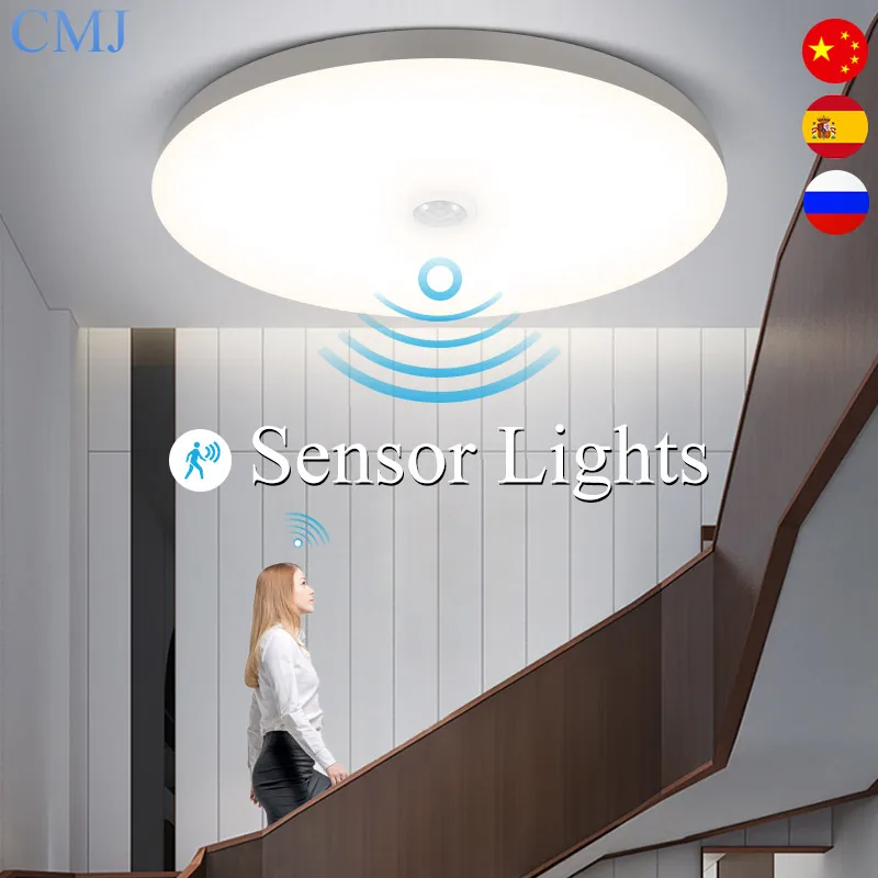Светодиодная лампа с датчиком движения Потолочные светильники PIR Night Light Sensor Настенные светильники 110 В 220 В 18 Вт 15/20/30/40 Вт для домашней лестницы Прихожая