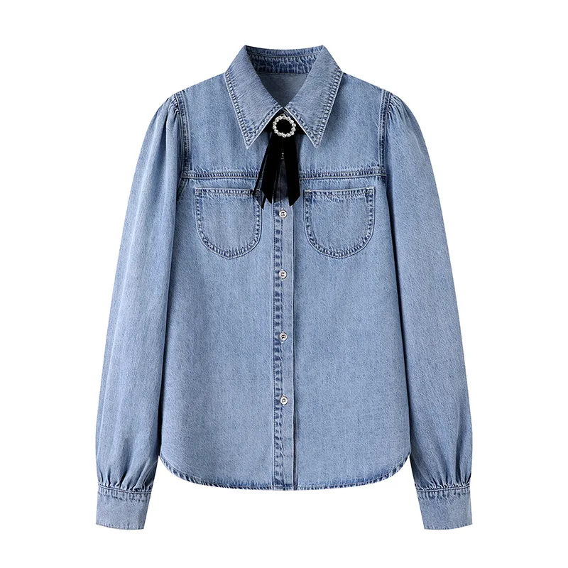 

New fashion western style shirt long sleeve bow vintage shirt