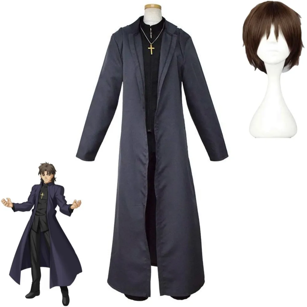 

Game Fate/Zero Stay Night Kotomine Kirei Cosplay Costume Wig Anime Woman Man Father Uniform Outfit Halloween Carnival Party Suit
