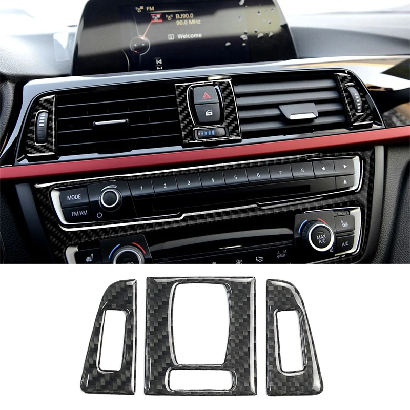 

3pcs Real Carbon Fiber Car Central Control AC Socket Decorative Stickers For BMW 3 Series F30 3GT F34 Auto Accessories