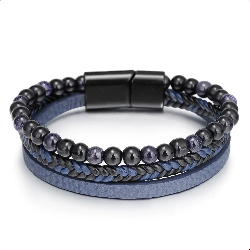 

Simple Hand Woven Leather Bracelet Fashion Natural Stone Bracelet Hand Woven Volcanic Stone Beads Men's Bracelet