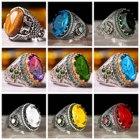 new stone mens rings fashion yellow tiger stone striped rings trendy mens business attending party retro rings for man