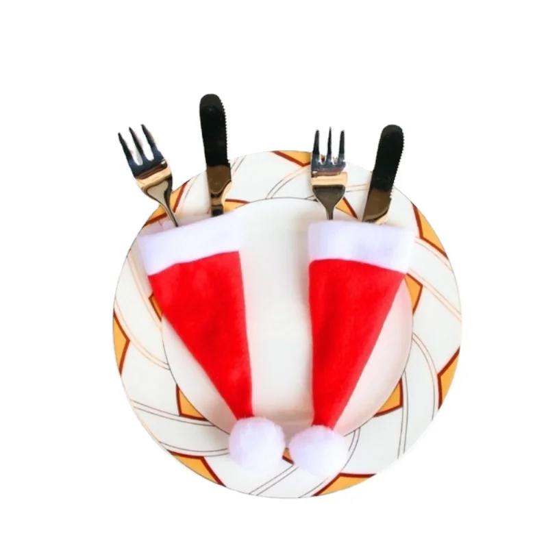 

12pcs Tableware Holder bag Christmas hats and fork sets Christmas table decorations Cutlery Holder Fork Spoon Pocket
