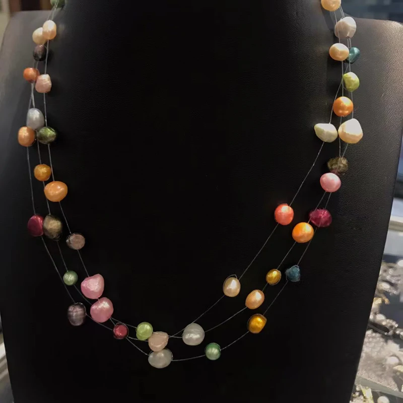 Жемчужное ожерелье из натурального пресноводного жемчуга 3 слоя