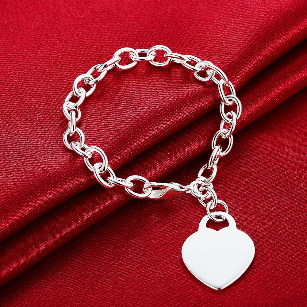 

Factory direct fashion 925 Stamp Silver color Bracelet for woman Simple heart card chain hot fine jewelry Wedding party gifts