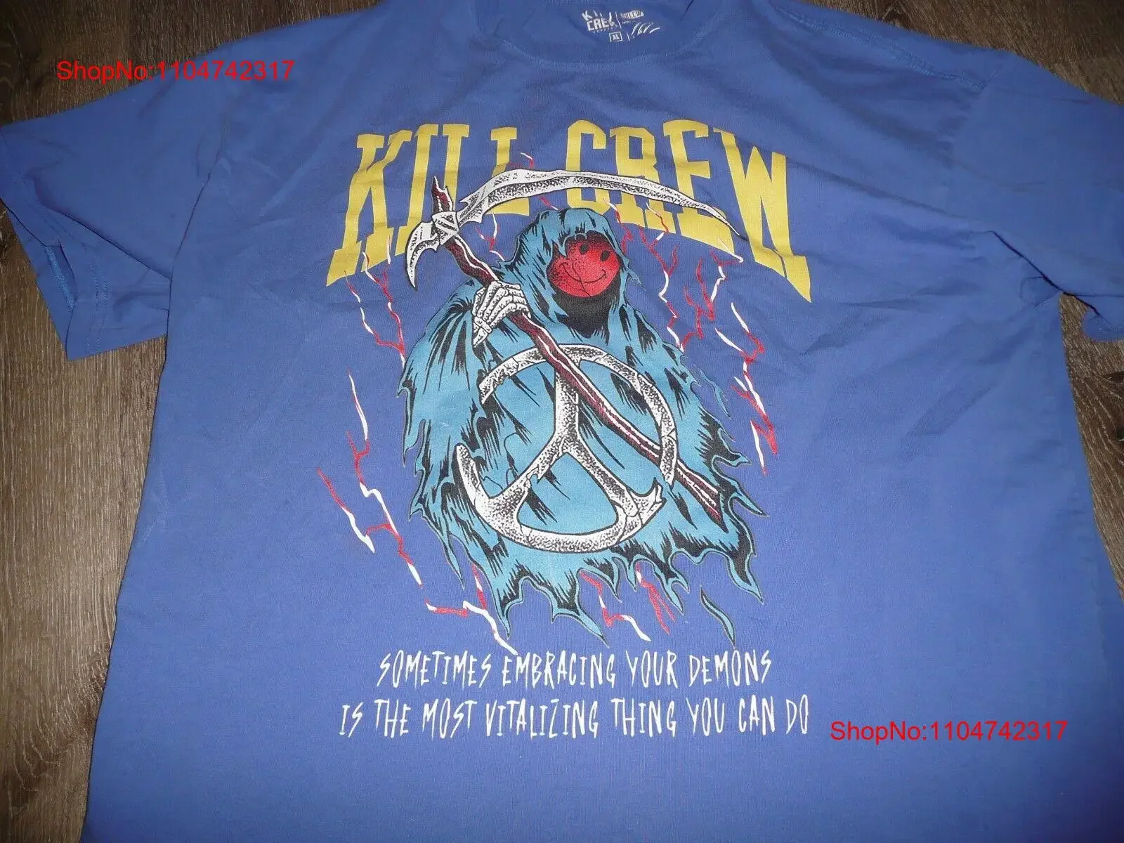 Фото Футболка Kill Crew Fighters Club, мужская, размер XL, Grim Reaper, с объявлением ваших демонов, винтажная, растянутая, удобная, унисекс №1