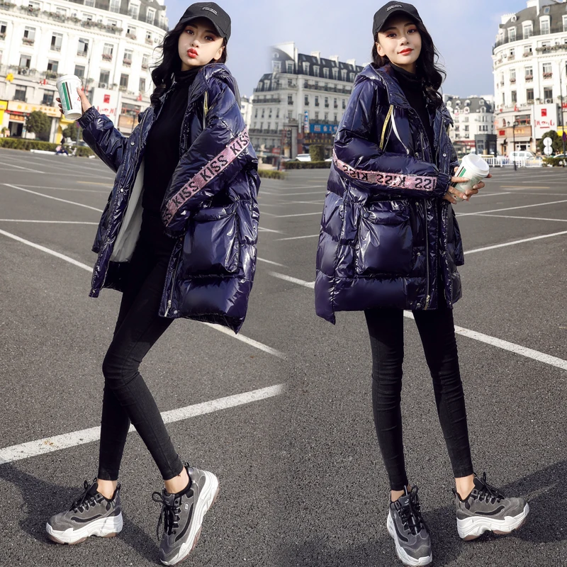 Women Bread Clothes Warm Thicken Jacket Fashion Overcoat New Shiny Down Jackets Female Winter Patchwork Coat Loose Casual Parkas