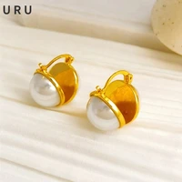 trendy jewelry simulated pearl earrings elegant design high quality brass thick plated golden color women earrings party gifts